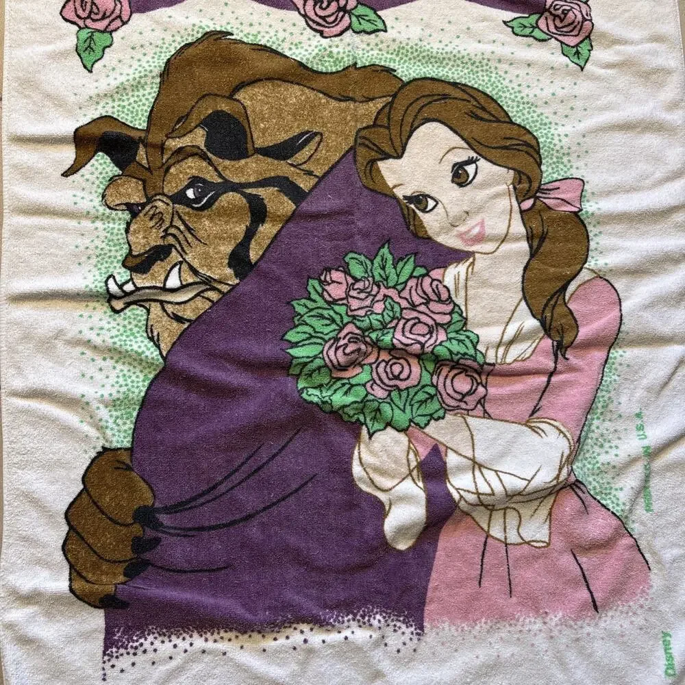 Vtg 90s Disney Beauty and the Beast Beach Towel Franco Belle Beast Rare Kidcore